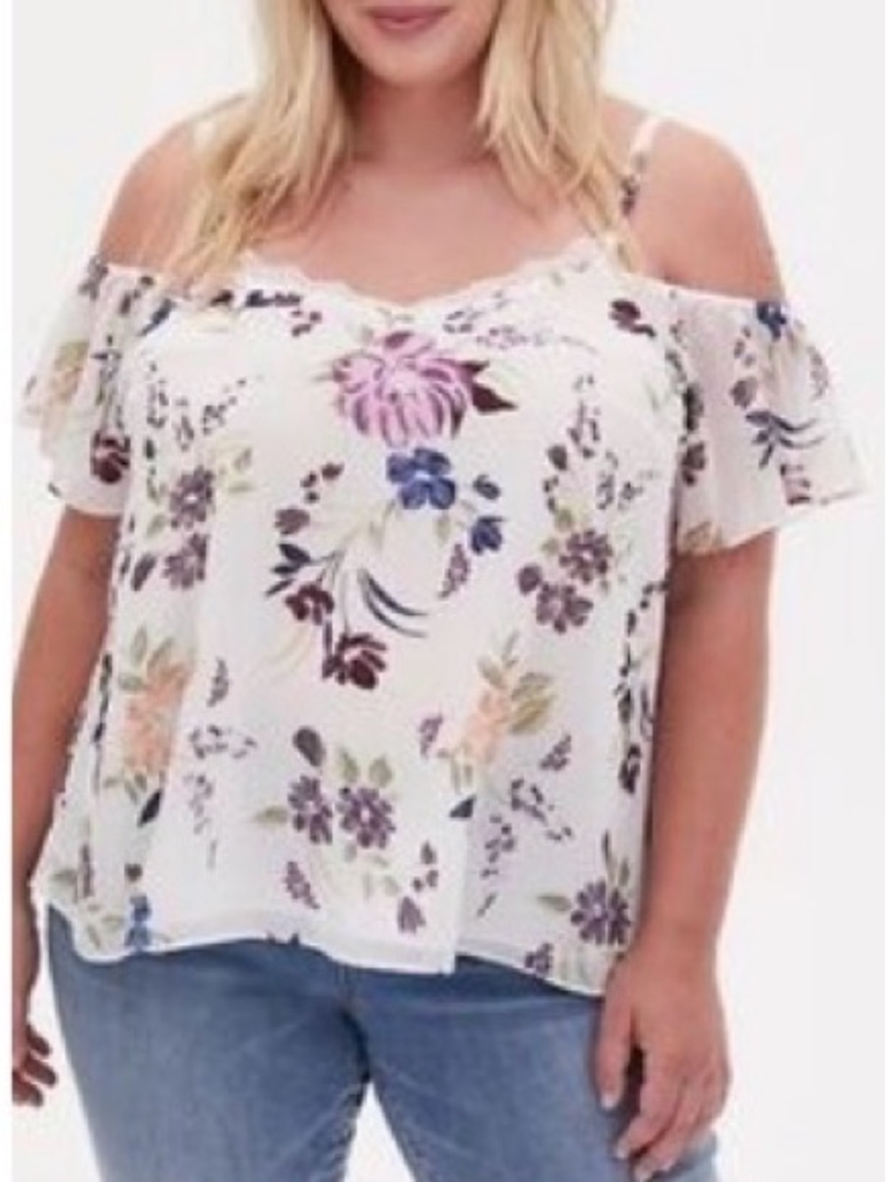torrid top 5x plus size White Floral Lace-Trim Cold Shoulder Camisole